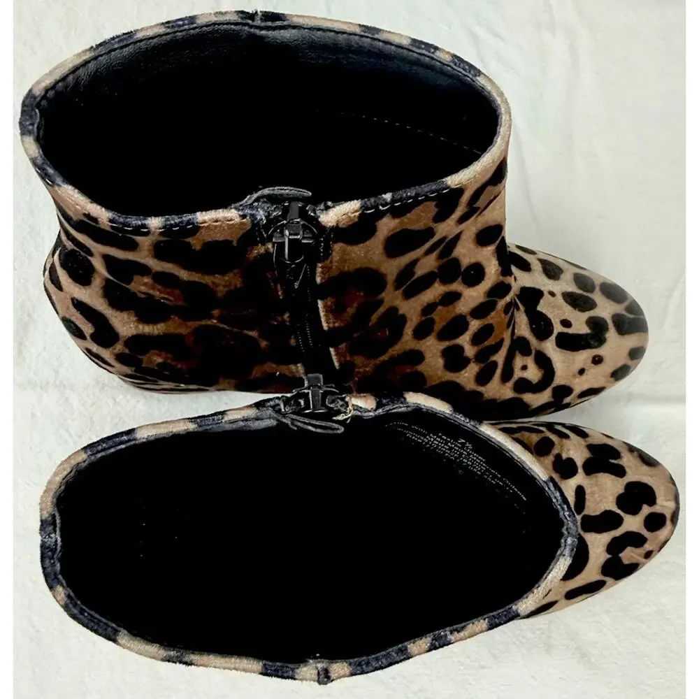A New Day Leopard Print Ankle Booties Women's 7.5 Velvet Side Zip 2.25